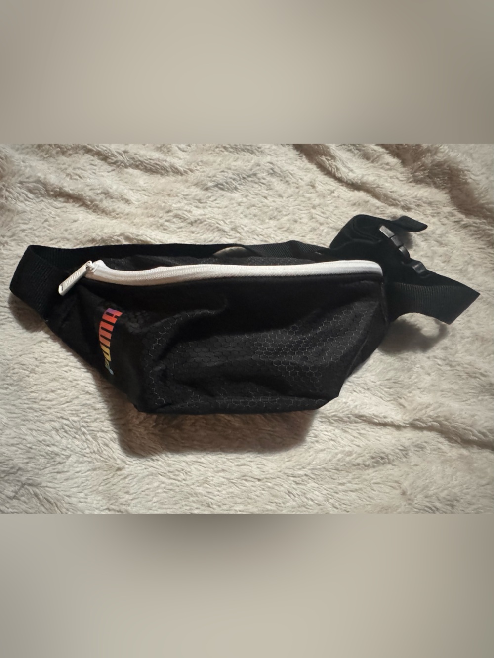 Puma Black Belt Bag with Rainbow Logo and White Zip